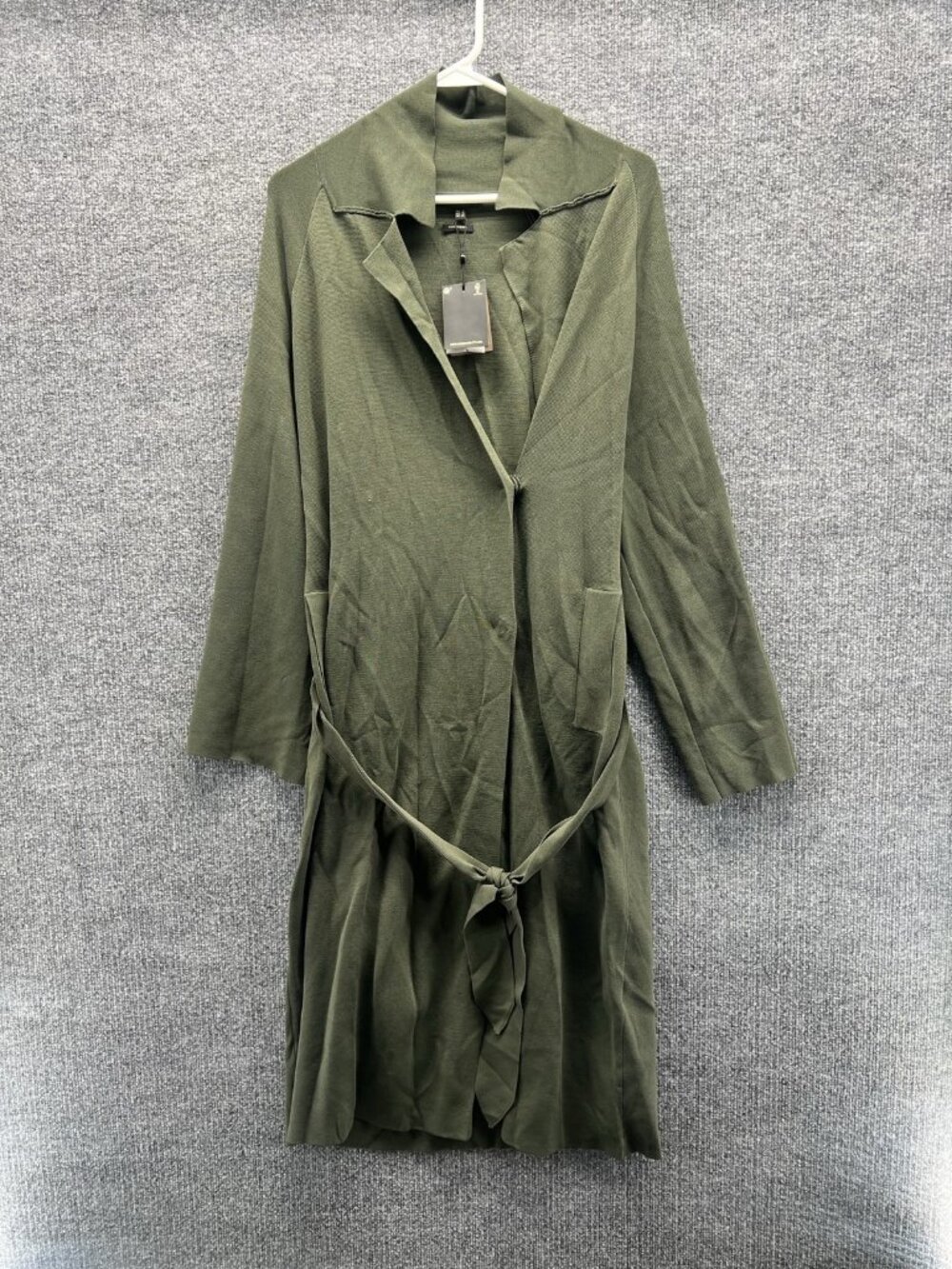 Massimo Dutti Cardigan Sweater Womens Small Green Collared Belted Open Knit
